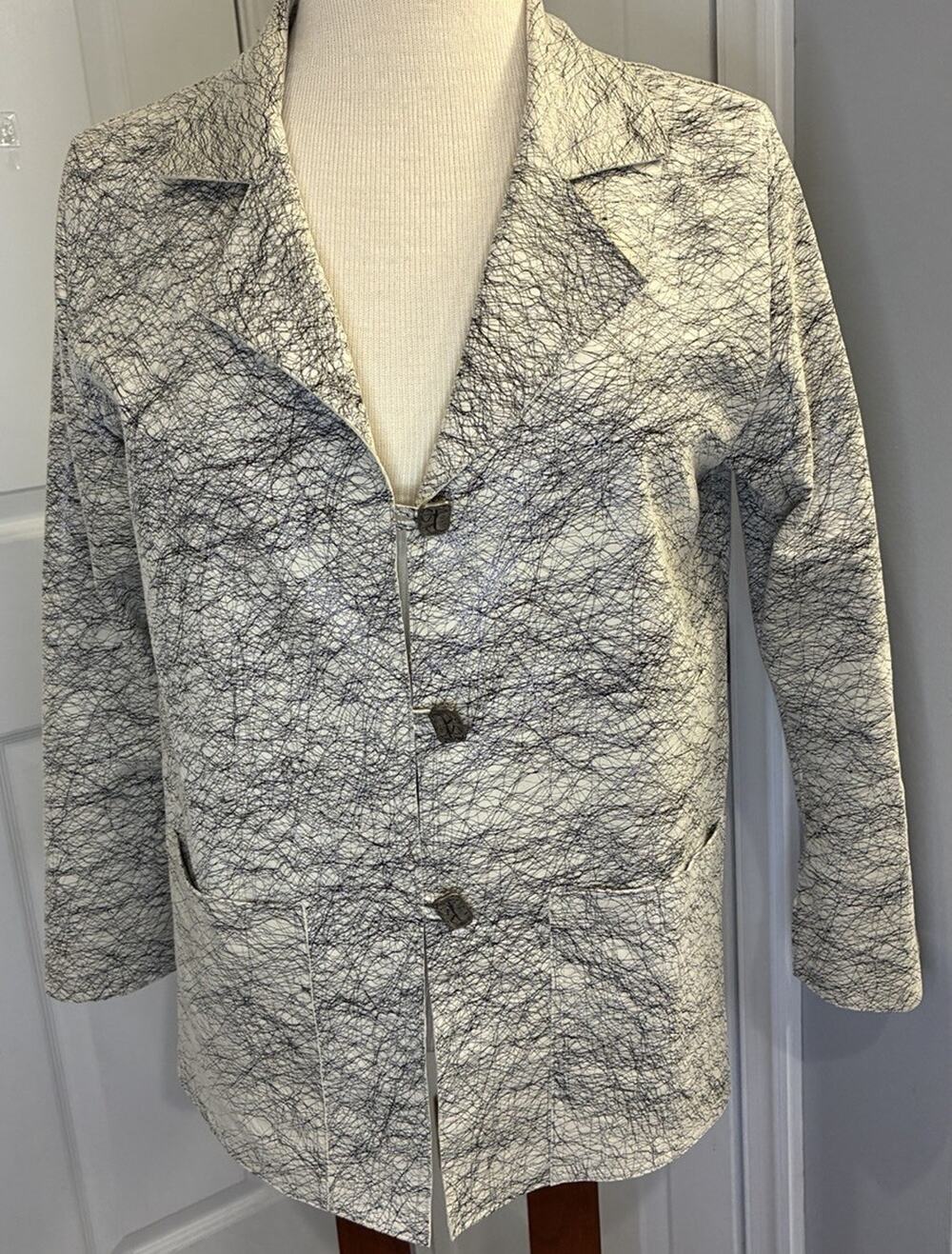 Vintage Y2K Mack & Mack Jacket Blazer Women XS White Black Scribble Line Artsy